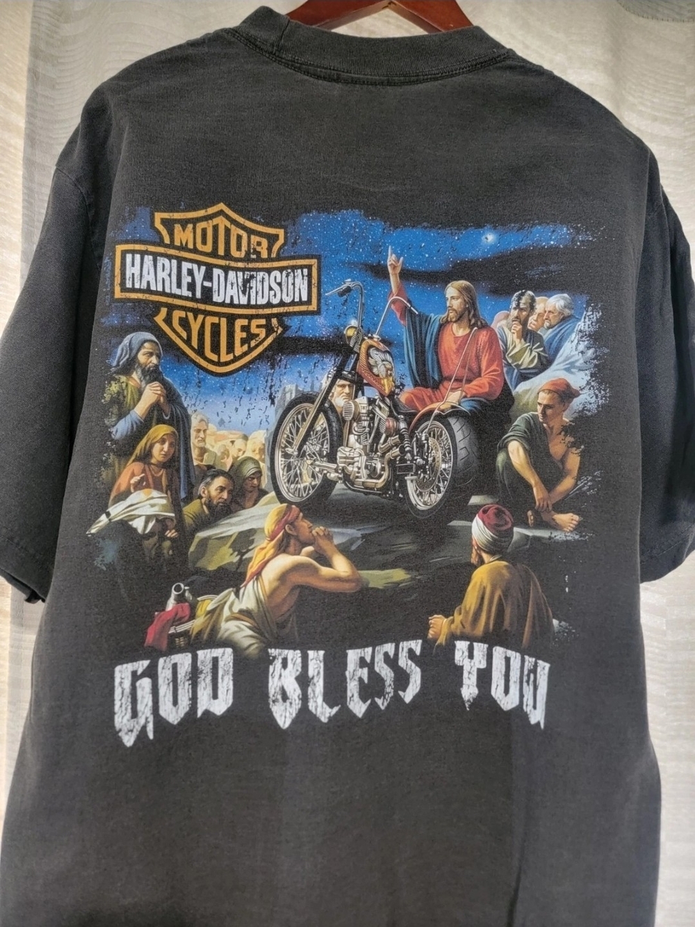 Harley-Davidson Graphic Tee with Multicolor Jesus Motor Engine Art - Picture 2 of 2